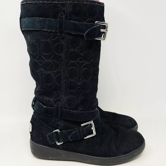 Coach Thelma Black Signature Embossed Suede Boots size 8 in good condition sexy - Picture 2 of 16